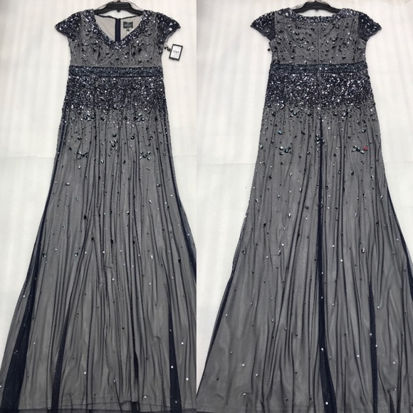 Adrianna Papell short sleeve gem and sequin long dress - Picture 4 of 9